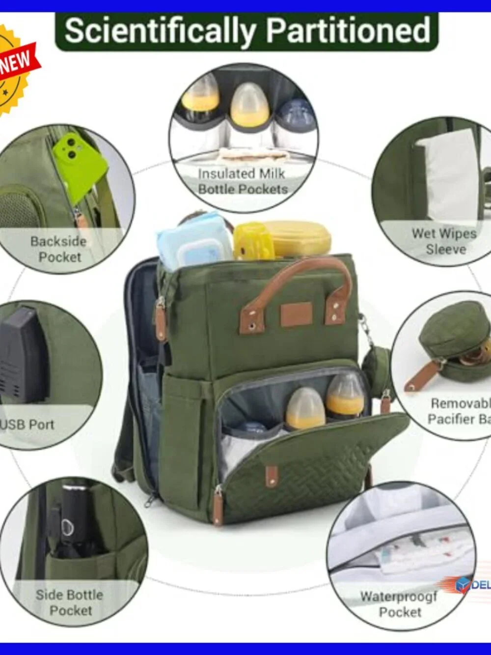 Large Capacity Diaper Backpack with Changing Station, USB Port, Waterproof